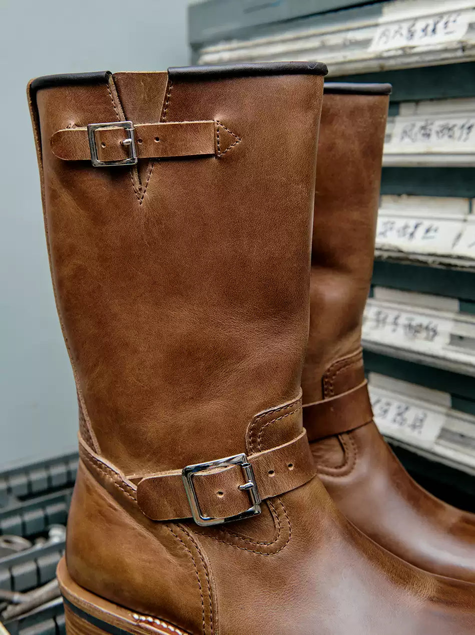 Classic Engineer Boots | Tea-Core Waxed Leather, High-Shaft, Moto-Ready