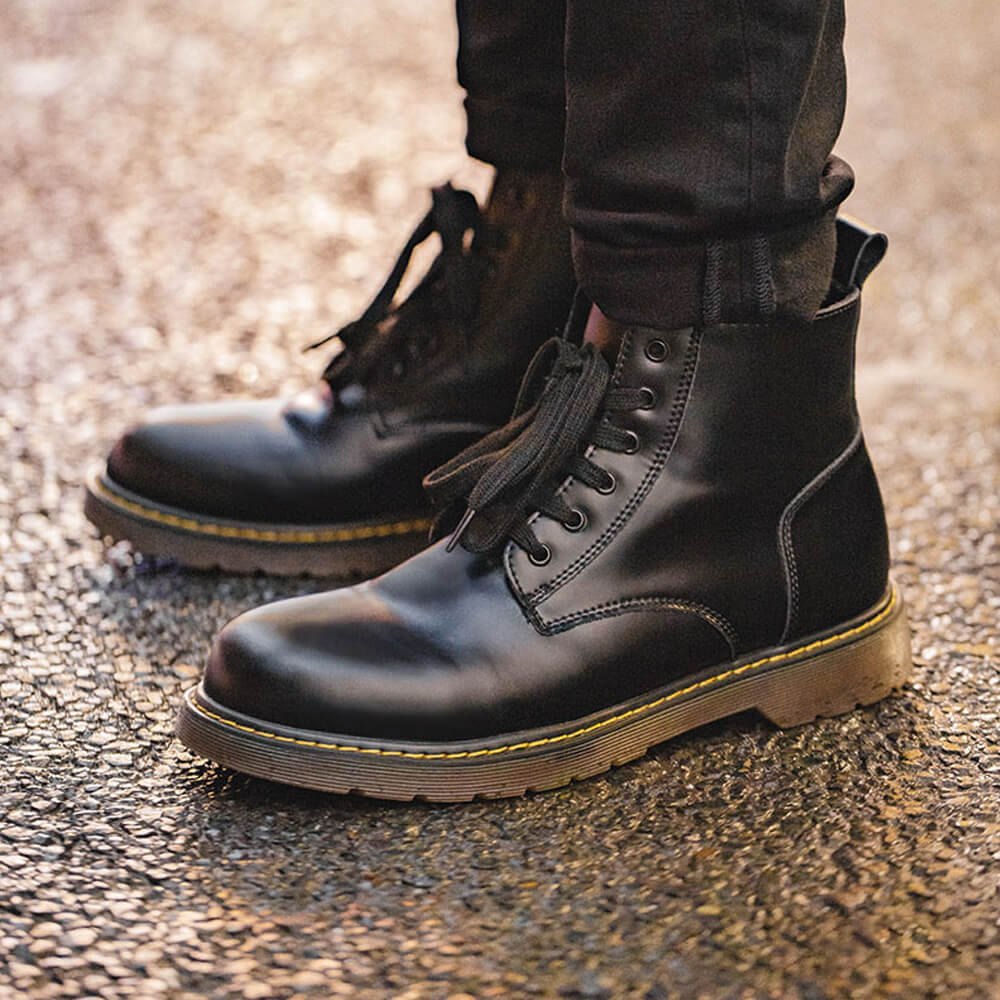 black leather ankle boots